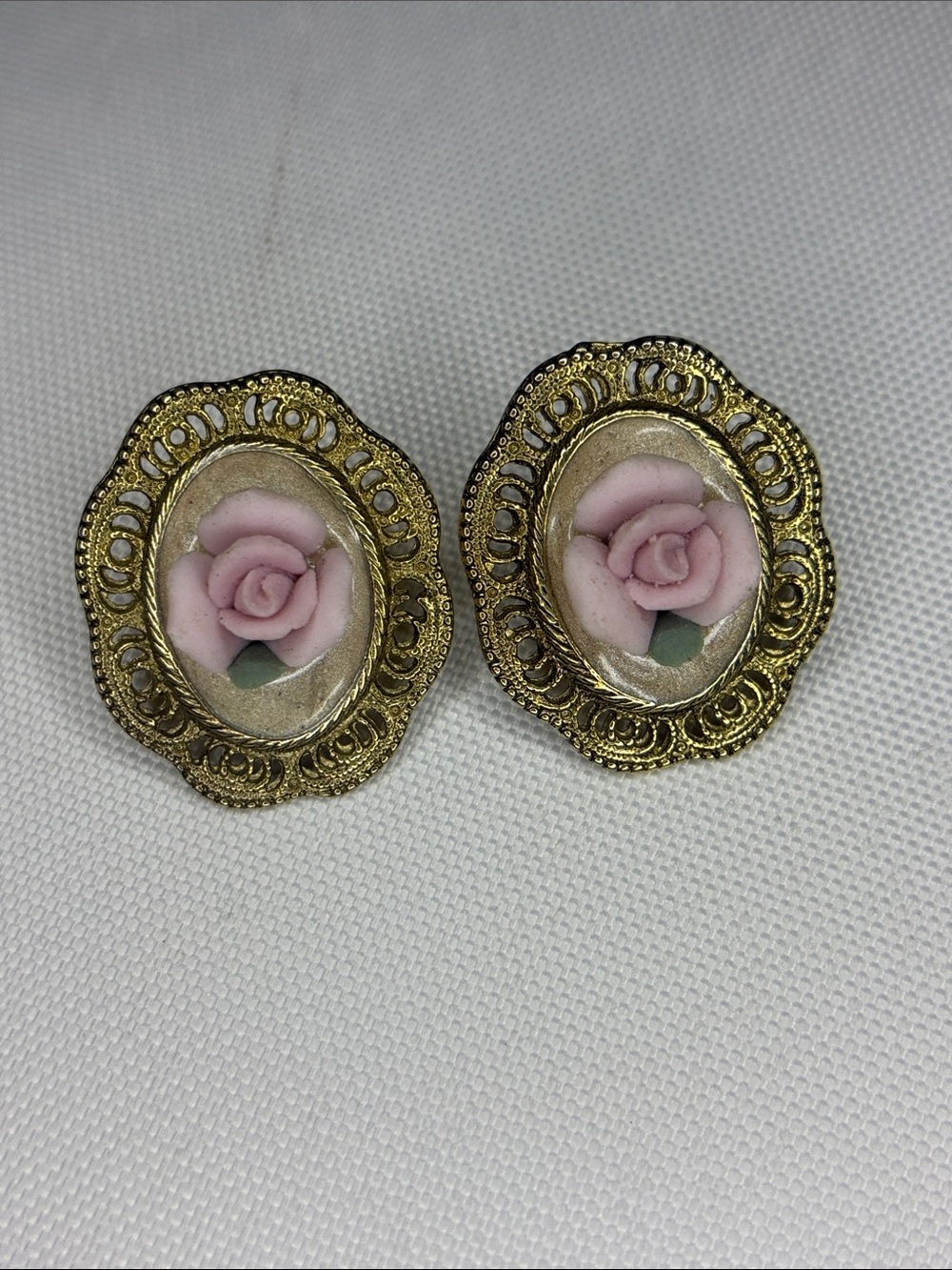 1928 porcelain flower enamel Filagree statement earrings